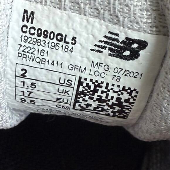 New Balance 990 V5 Grey/White Crib Sneakers- SZ  2 C - Picture 12 of 12